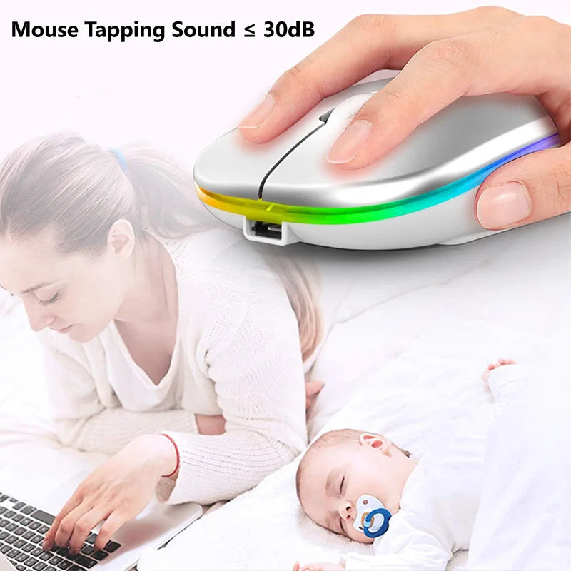 2.4G Wireless RGB Rechargeable Bluetooth LED Backlit Ergonomic Mouse