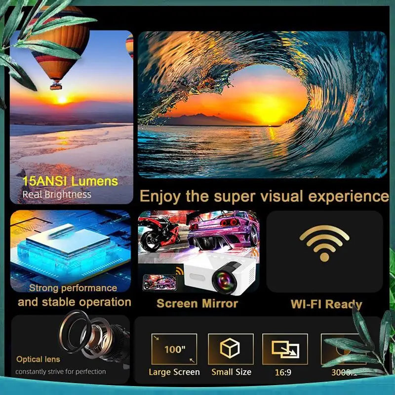 Portable Mini Home Theater Wireless Multi-Function Projector Easy Install - WORLDZii