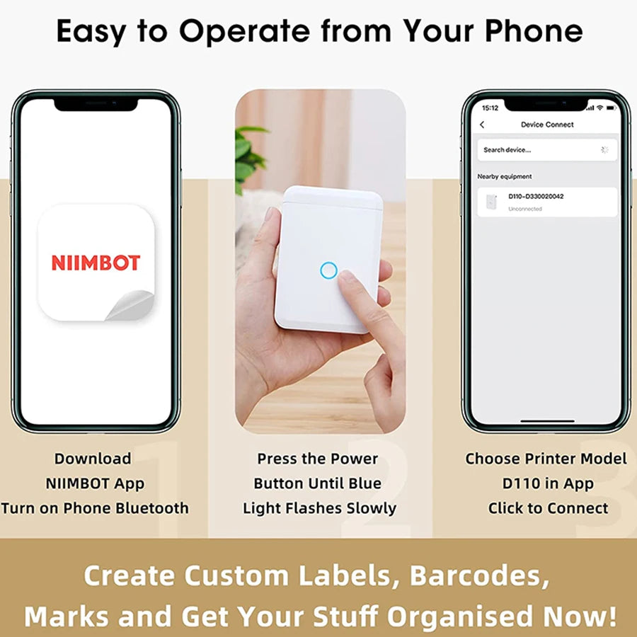 Niimbot D110 Mini Portable Thermal Ink Free Printer with Self-Adhesive Labels