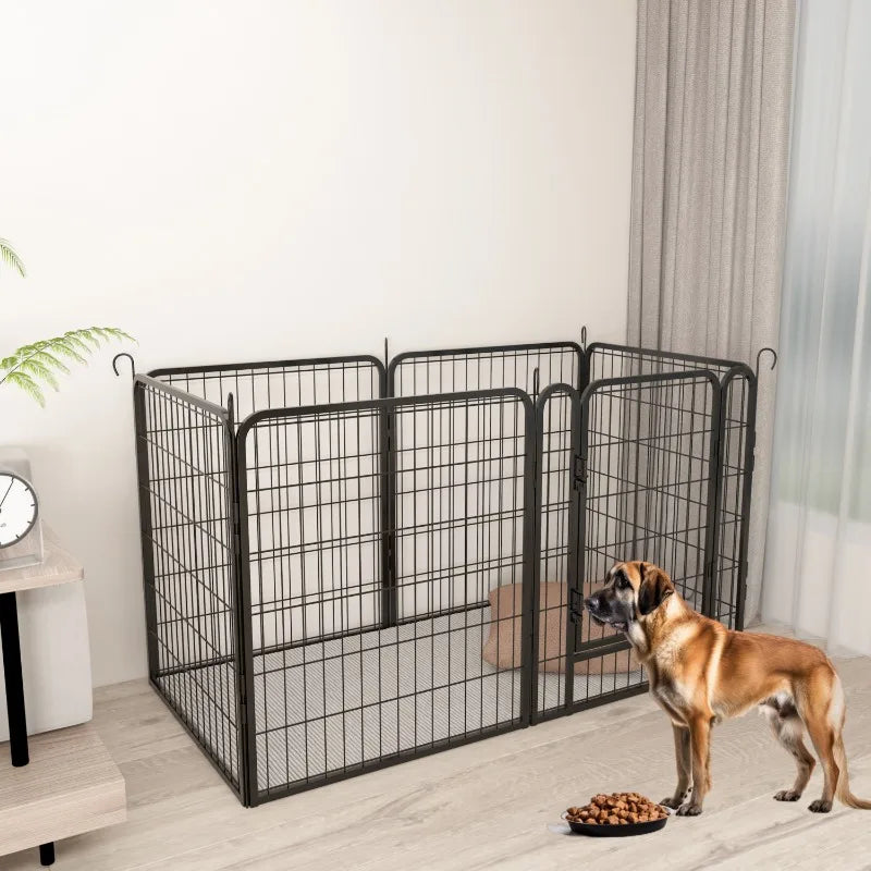 6 Panels Heavy Duty Metal Playpen with Door,31.7"H Dog Fence Pet Exercise Pen for Outdoor, Indoor - WORLDZii