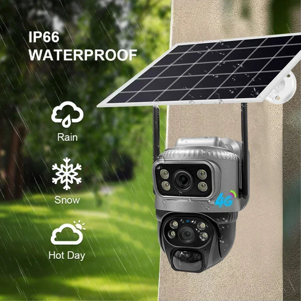 V380 Dual Lens 4G Solar Camera with Human Detection Night Vision