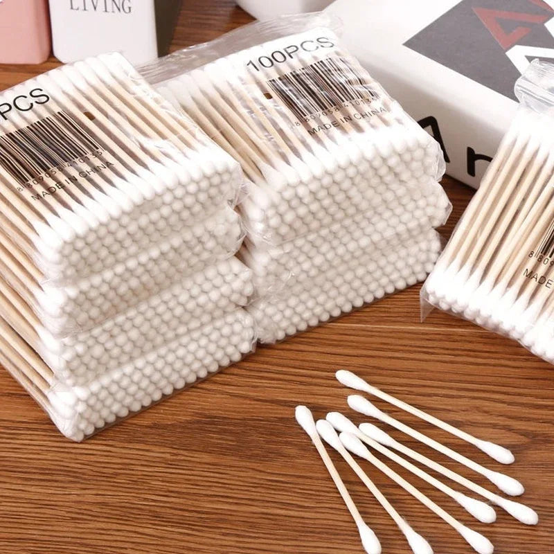 Transparent Square Bamboo Cover Cotton Swab Organize Box