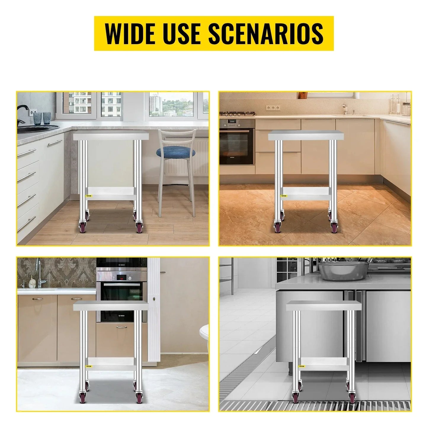 VEVOR Stainless Steel Kitchen Worktable - WORLDZii