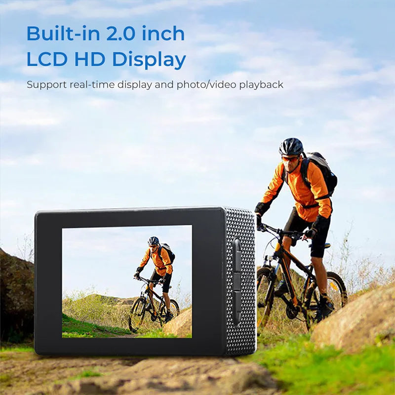 4K Ultra HD Action Camera 3MP 900mAh Underwater Waterproof - WORLDZii