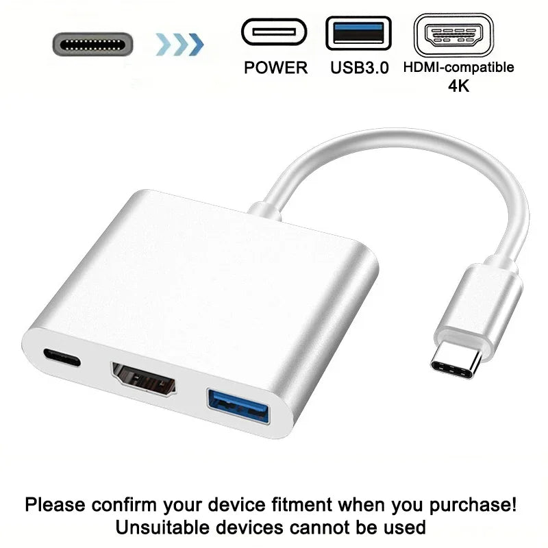 3 In 1 USB-C Hub Male to Female USB 3.0 Charging Adapter - WORLDZii