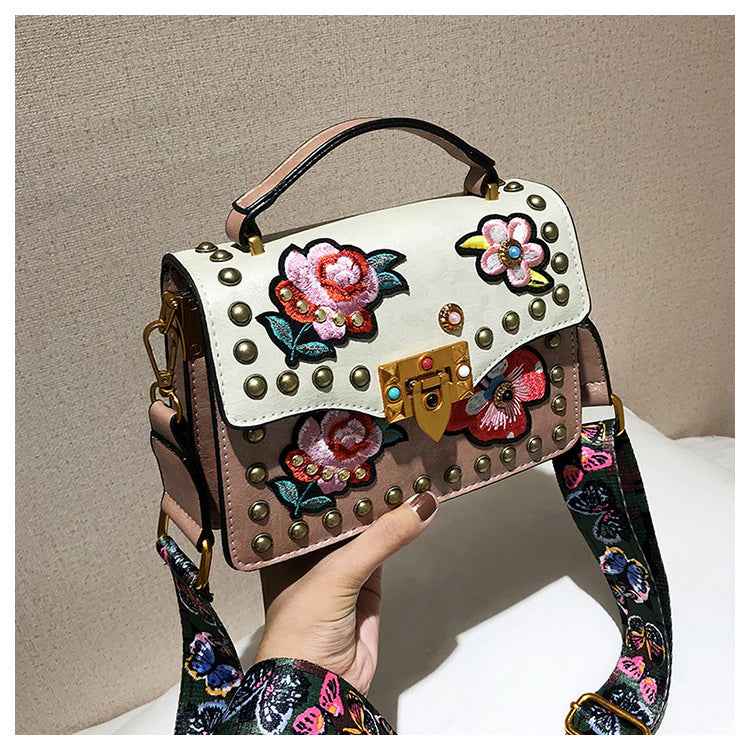 Women's Small Broadband Embroidery Rivets Purses
