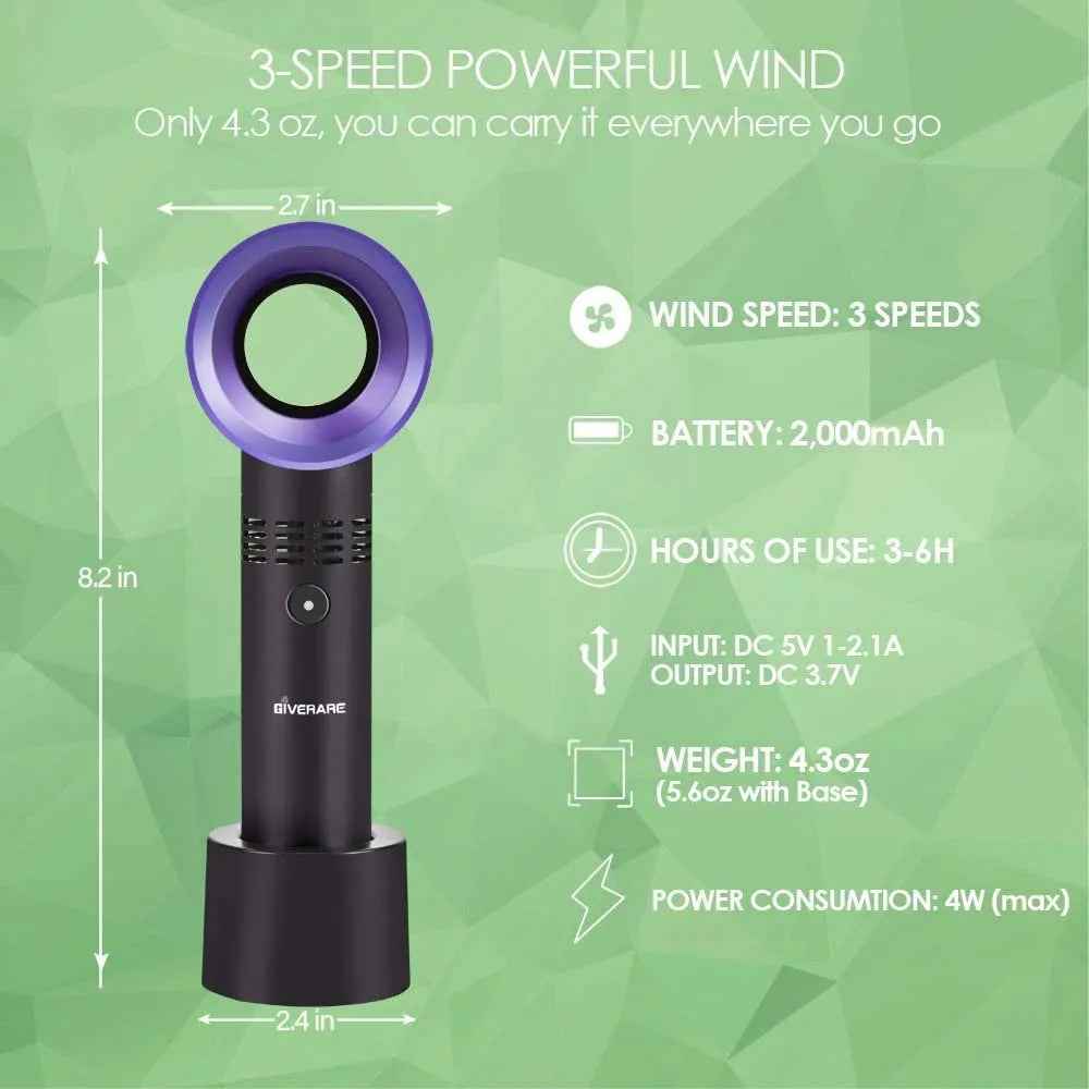 USB Rechargeable Bladeless No Leaf Fan