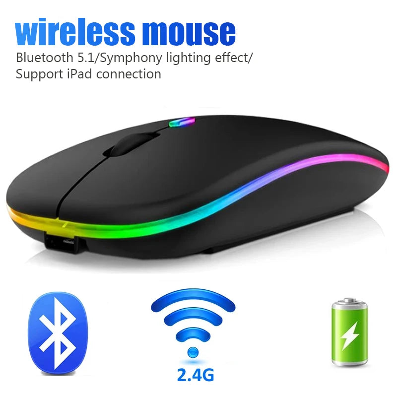2.4G Wireless RGB Rechargeable Bluetooth LED Backlit Ergonomic Mouse