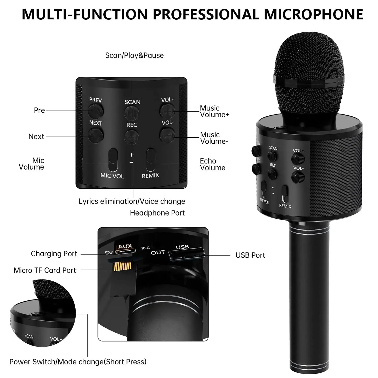 Portable Handheld Wireless Karaoke Microphone Speaker Microphone for Kids Music Player Singing Recorder KTV - WORLDZii