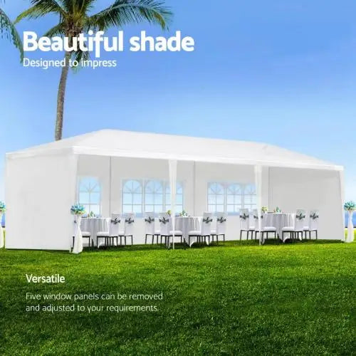 10x30' Summer Wedding Party Canopy Tent Outdoor Gazebo with 5 Removable PVC Sidewalls Aluminum & Fiberglass Pole Material - WORLDZii