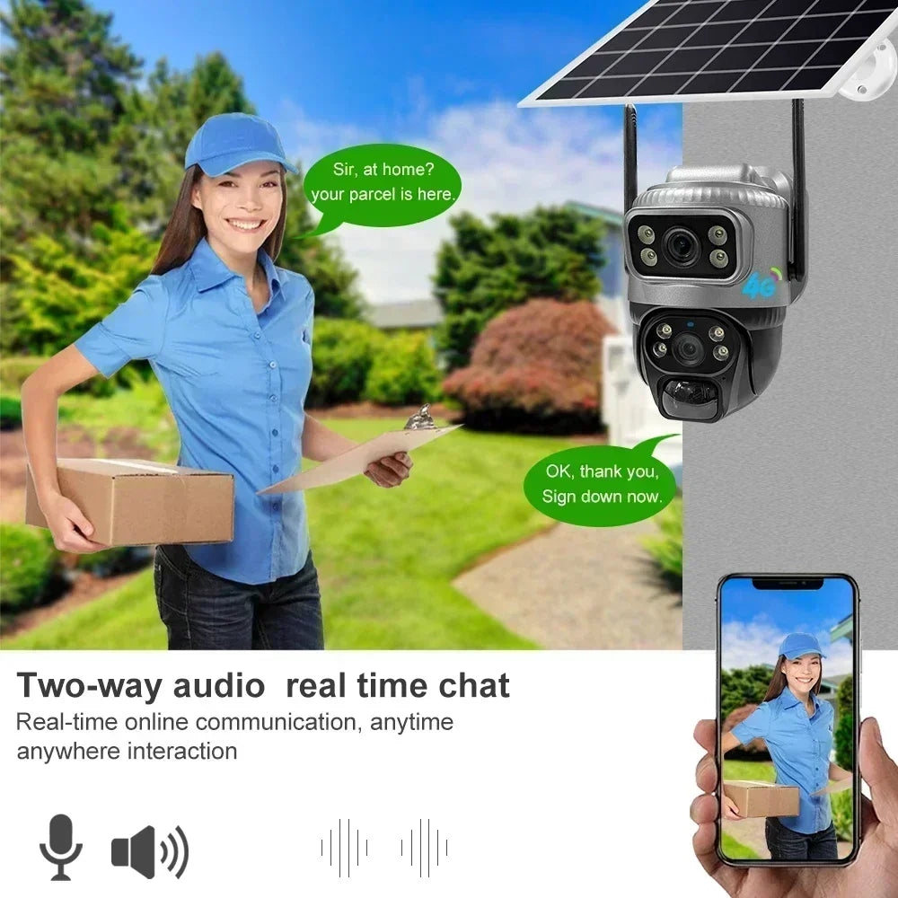 V380 Dual Lens 4G Solar Camera with Human Detection Night Vision