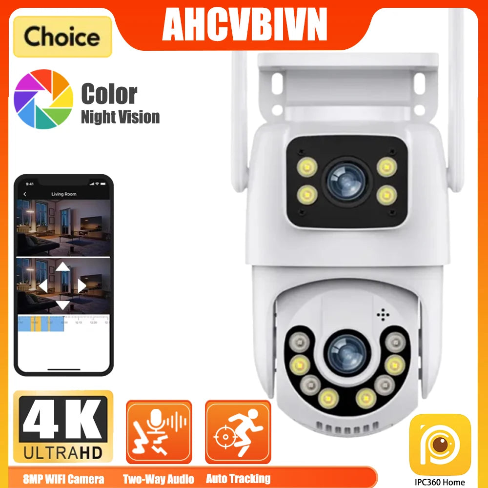 4K 8MP Wi-Fi PTZ Camera Two-Way Audio Video Surveillance P2P IPC360 Home