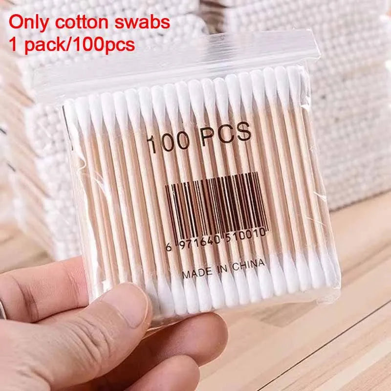 Transparent Square Bamboo Cover Cotton Swab Organize Box