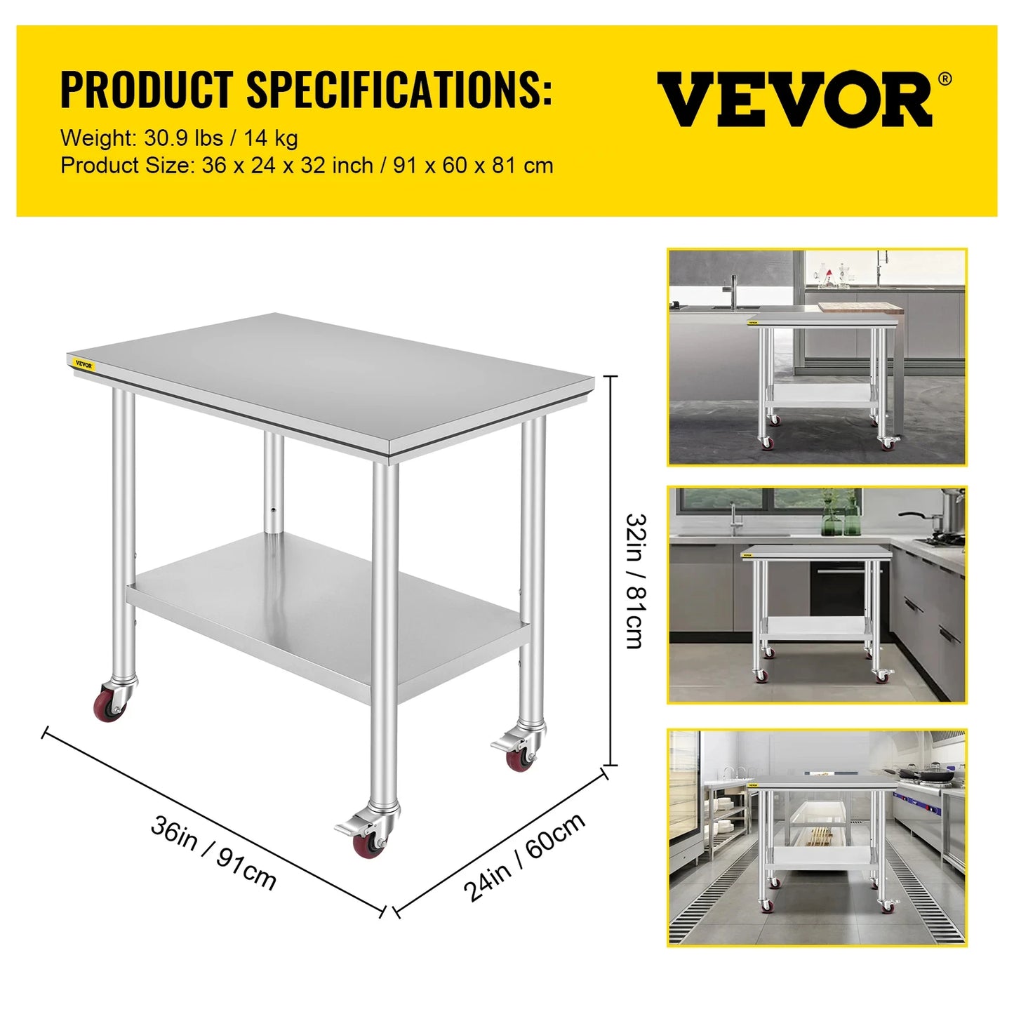 VEVOR Stainless Steel Kitchen Worktable - WORLDZii