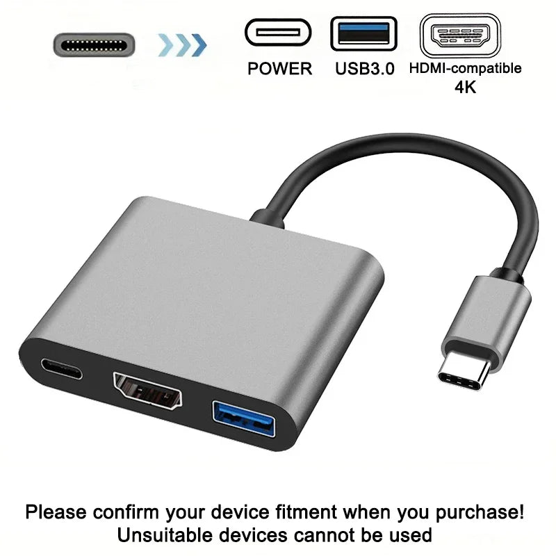 3 In 1 USB-C Hub Male to Female USB 3.0 Charging Adapter - WORLDZii