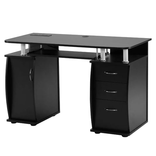 115* 55*74cm Black PB Wood 15mm Portable 1pc Door with 3pcs Drawers Computer Desk - WORLDZii