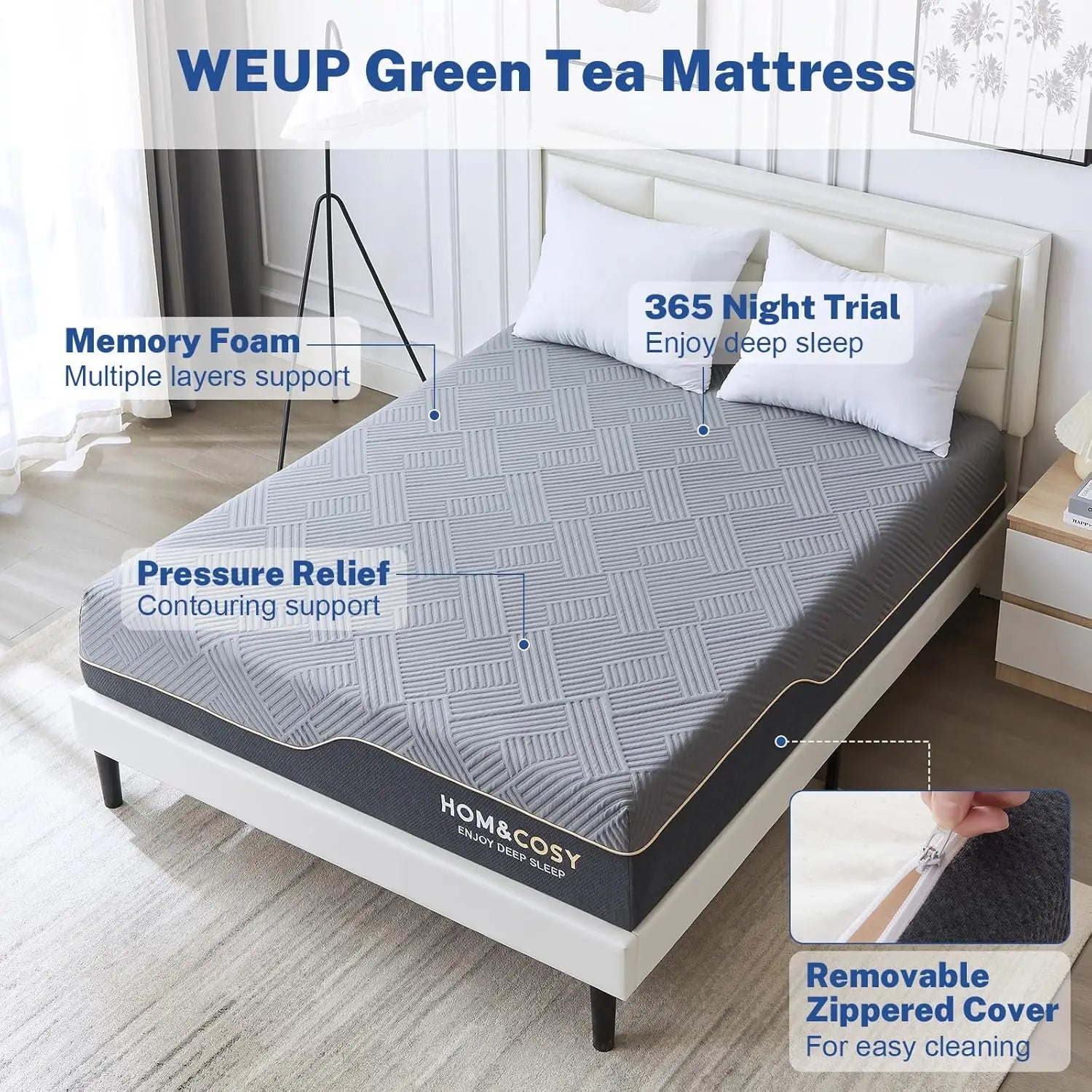 Hcore 10 Inch Queen Size Luxury Cooling Gel Green Tea Memory Foam Mattress - WORLDZii