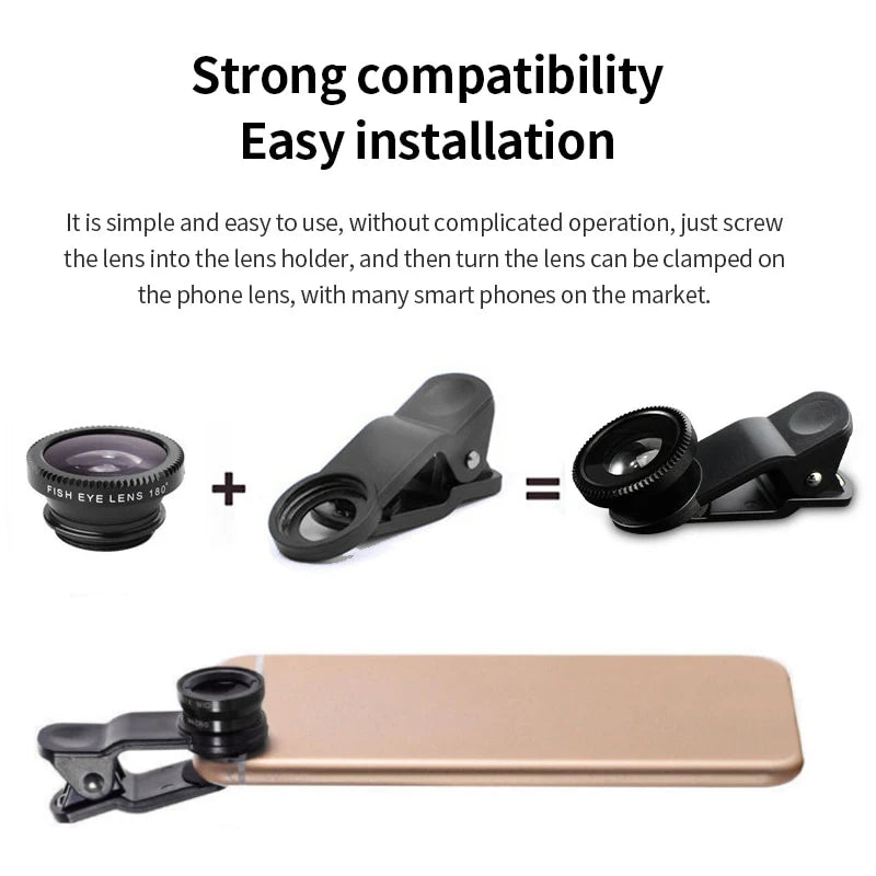 3 IN 1 Zoom Fish Eye Smartphone Lenses with Phone Clip - WORLDZii