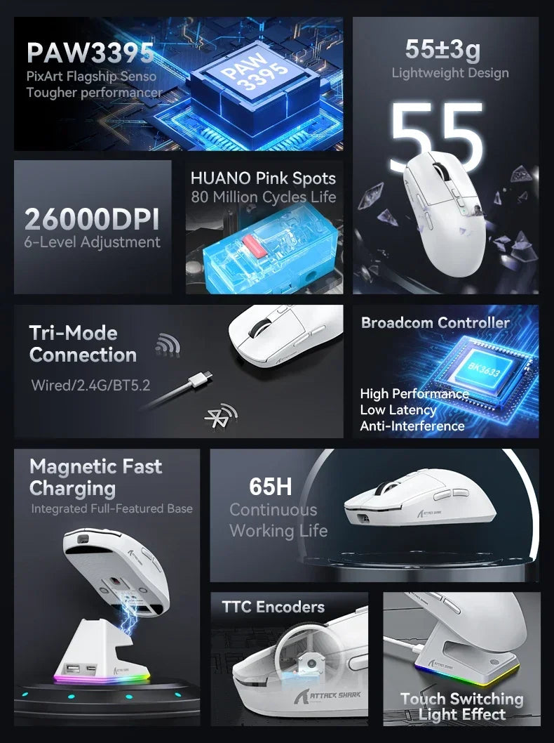 ATTACK SHARK X6 Bluetooth Computer Mouse - WORLDZii