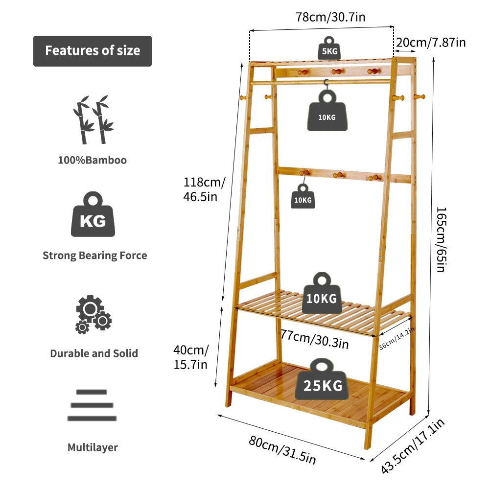 Bamboo Garment Hanging Heavy Duty Rack - WORLDZii