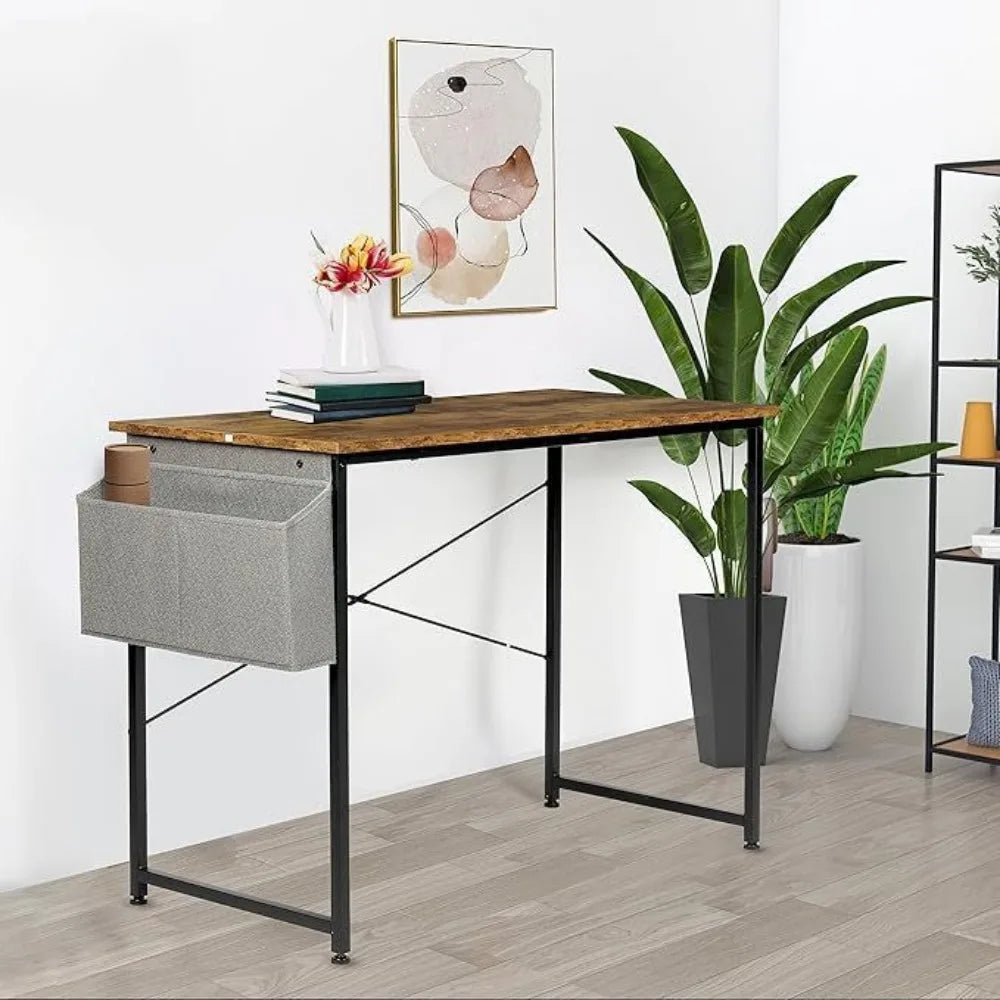 Aluminum Oak Finish Writing Desk with USB Port - WORLDZii