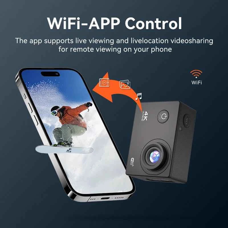 Null 4K Outdoor WiFi Action Camera Helmet Video Recording 4K/30FPS WiFi 2.0" 170DGPS 4X Zoom Underwater Waterproof Sports Camera