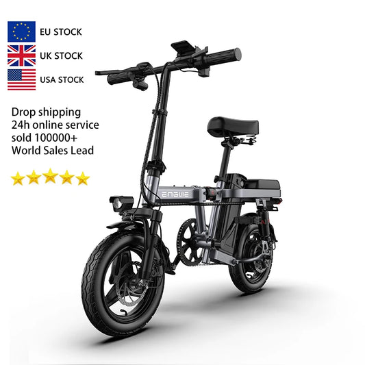 Engwe T14 E Bike Electric Folding Bike White Electric Bike 250W 14inch Mini Electric Bicycle 48V10A Adult City Ebike 25KM/H - WORLDZii
