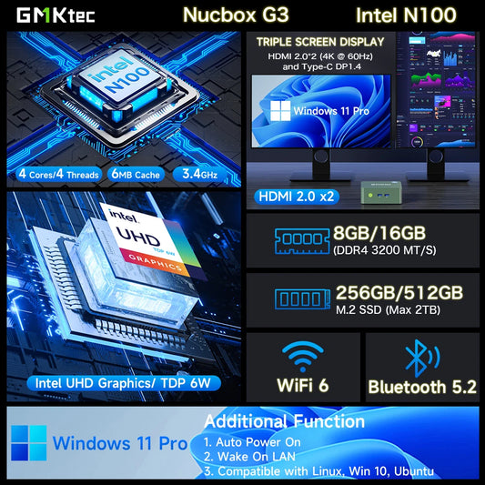 GMKtec G3 Mini PC Intel Alder Lake N100 Windows 11 Pro - WORLDZii