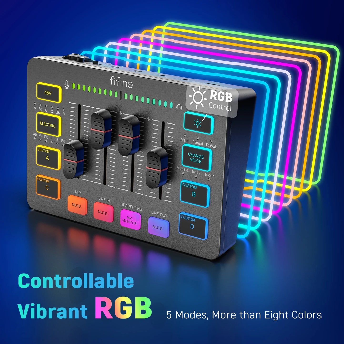 FIFINE SC3 RGB Gaming Audio Mixer - 4-Channel Streaming Mixer with XLR Microphone Interface for PC/Console Gaming, Podcasting & Content Creation