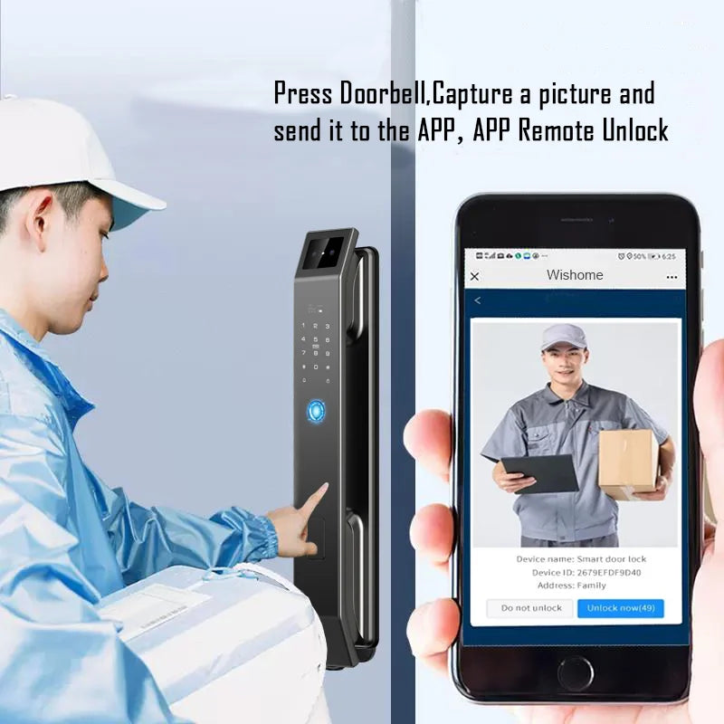 3D Face Recognition Unlock Digital Door Lock With Camera Fingerprint Password - WORLDZii