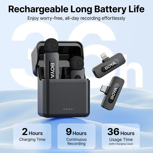 BOYA BY-V3 Wireless Lavalier Lapel Microphone with Noise-cancelling and Rechargeable Mic