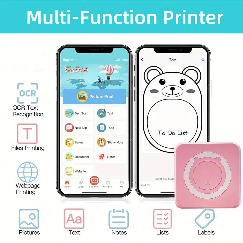 Portable Wireless Mini Thermal Printer with USB Cable - WORLDZii