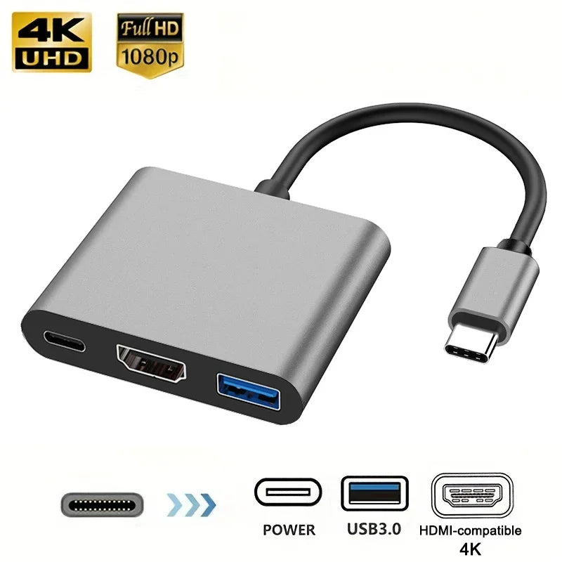 3 In 1 USB-C Hub Male to Female USB 3.0 Charging Adapter - WORLDZii