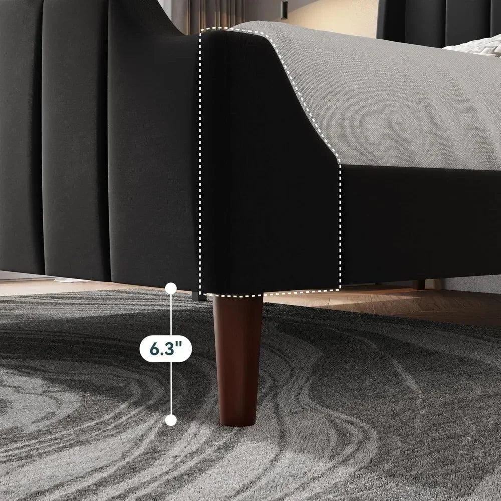 Queen Size Upholstered Velvet Bed Frame - WORLDZii
