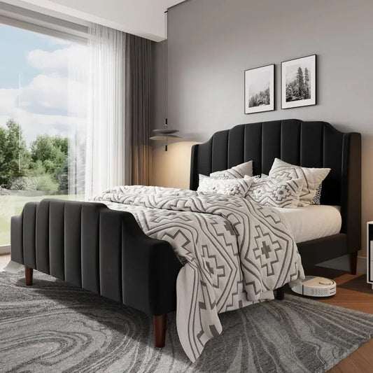 Queen Size Upholstered Velvet Bed Frame - WORLDZii