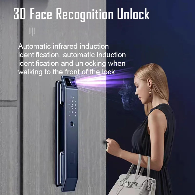 3D Face Recognition Unlock Digital Door Lock With Camera Fingerprint Password - WORLDZii