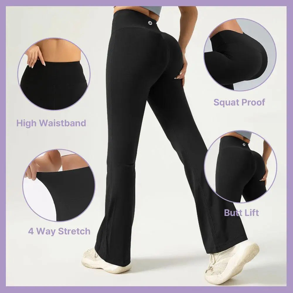3Pcs women's High Waist Ruched Flare Leggings - WORLDZii