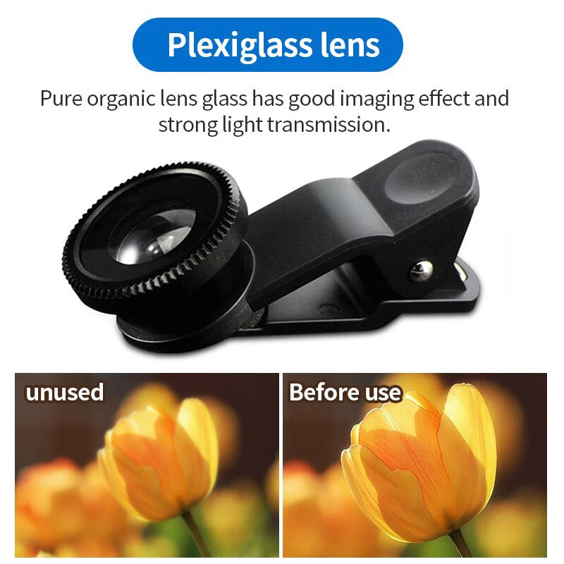 3 IN 1 Zoom Fish Eye Smartphone Lenses with Phone Clip - WORLDZii
