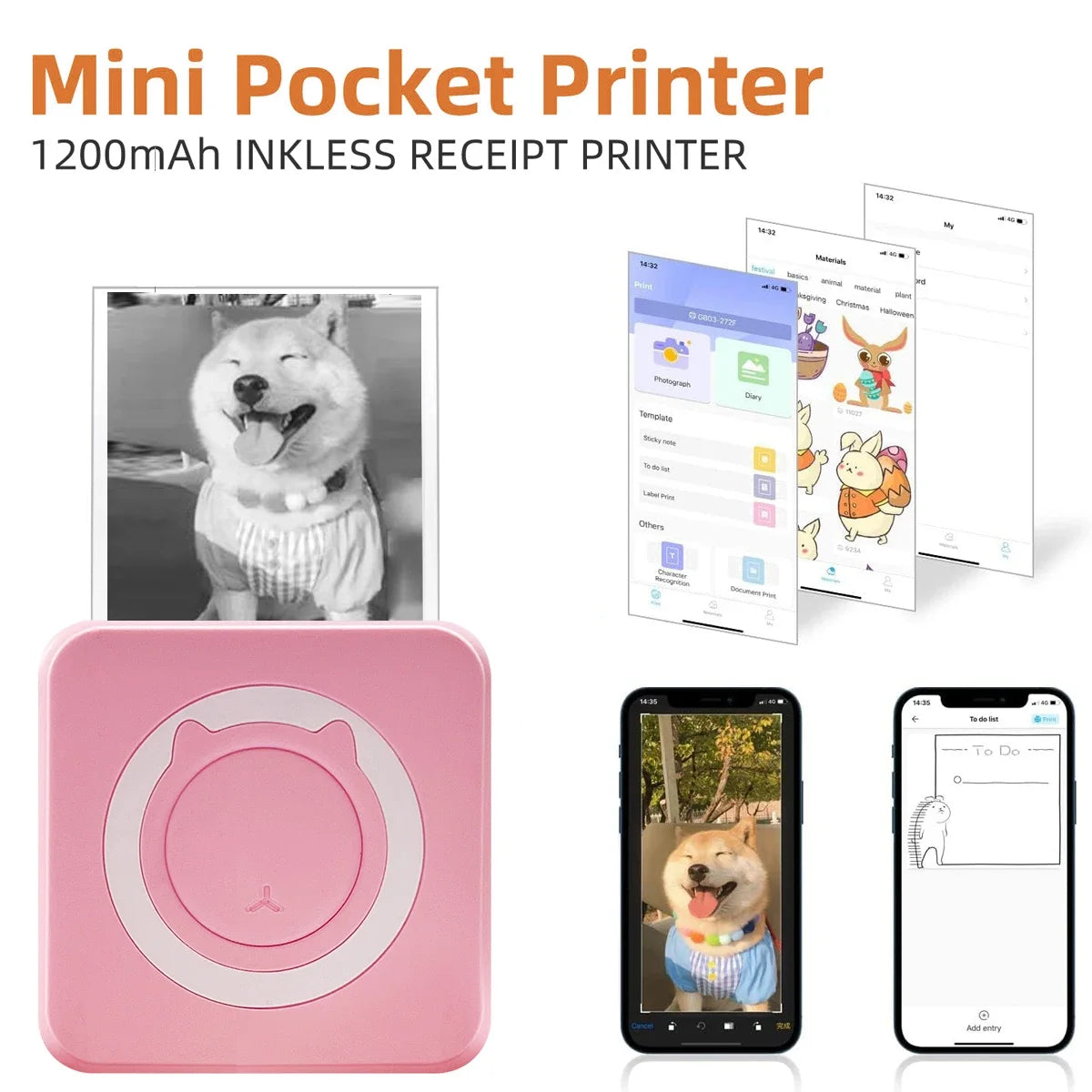 Portable Wireless Mini Thermal Printer with USB Cable - WORLDZii