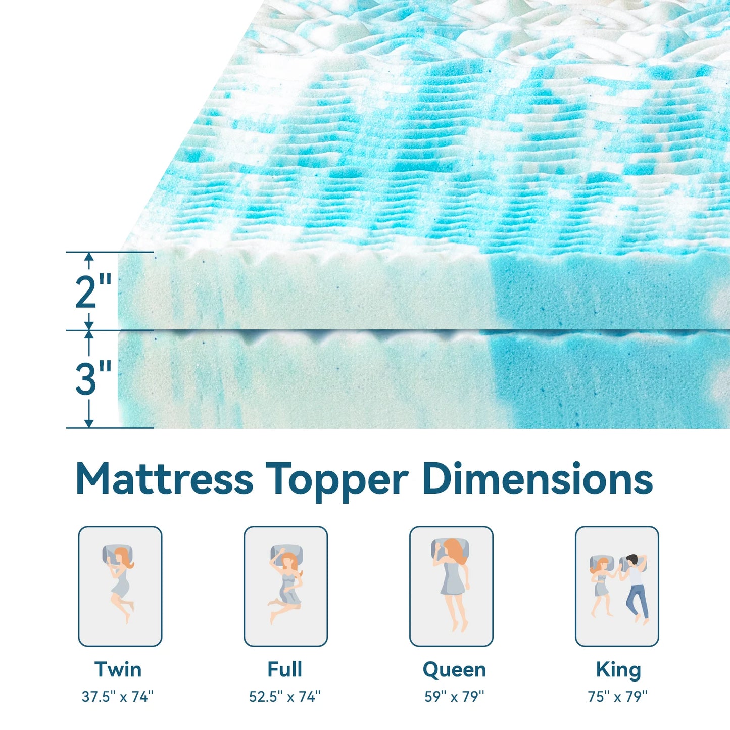 Hcore Memory Foam Mattress Topper with Cooling Gel - WORLDZii