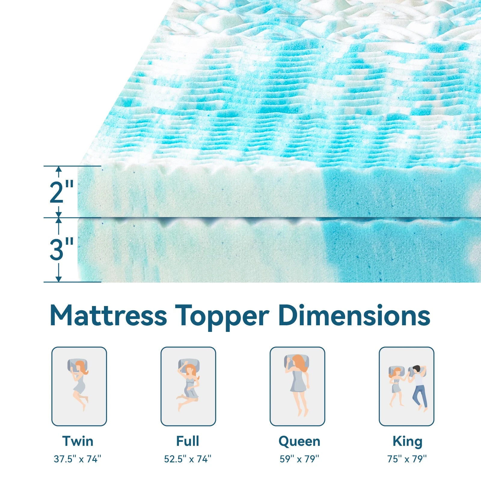 Hcore Memory Foam Mattress Topper with Cooling Gel - WORLDZii