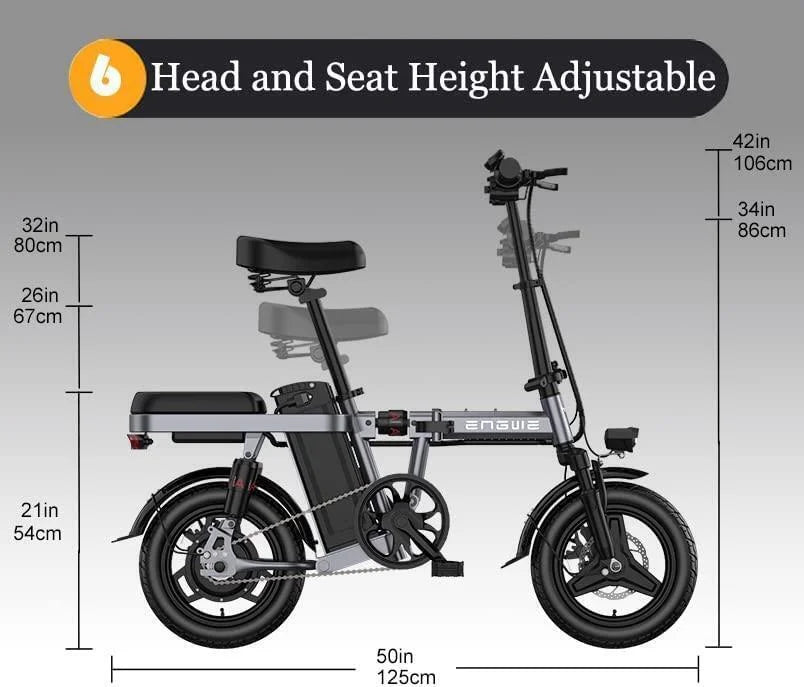 Engwe T14 E Bike Electric Folding Bike White Electric Bike 250W 14inch Mini Electric Bicycle 48V10A Adult City Ebike 25KM/H - WORLDZii