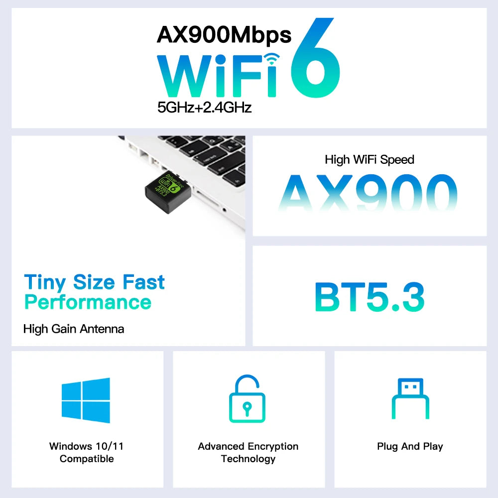 Wi-Fi 6 AX900 Bluetooth USB Adapter - WORLDZii