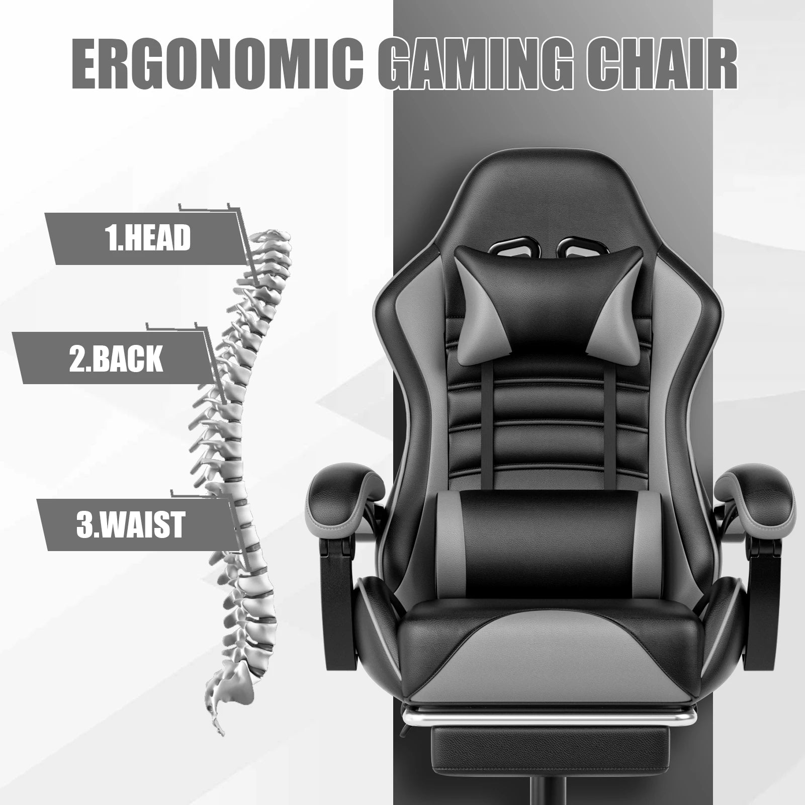 Ergonomic Gaming Chair with Footrest - WORLDZii