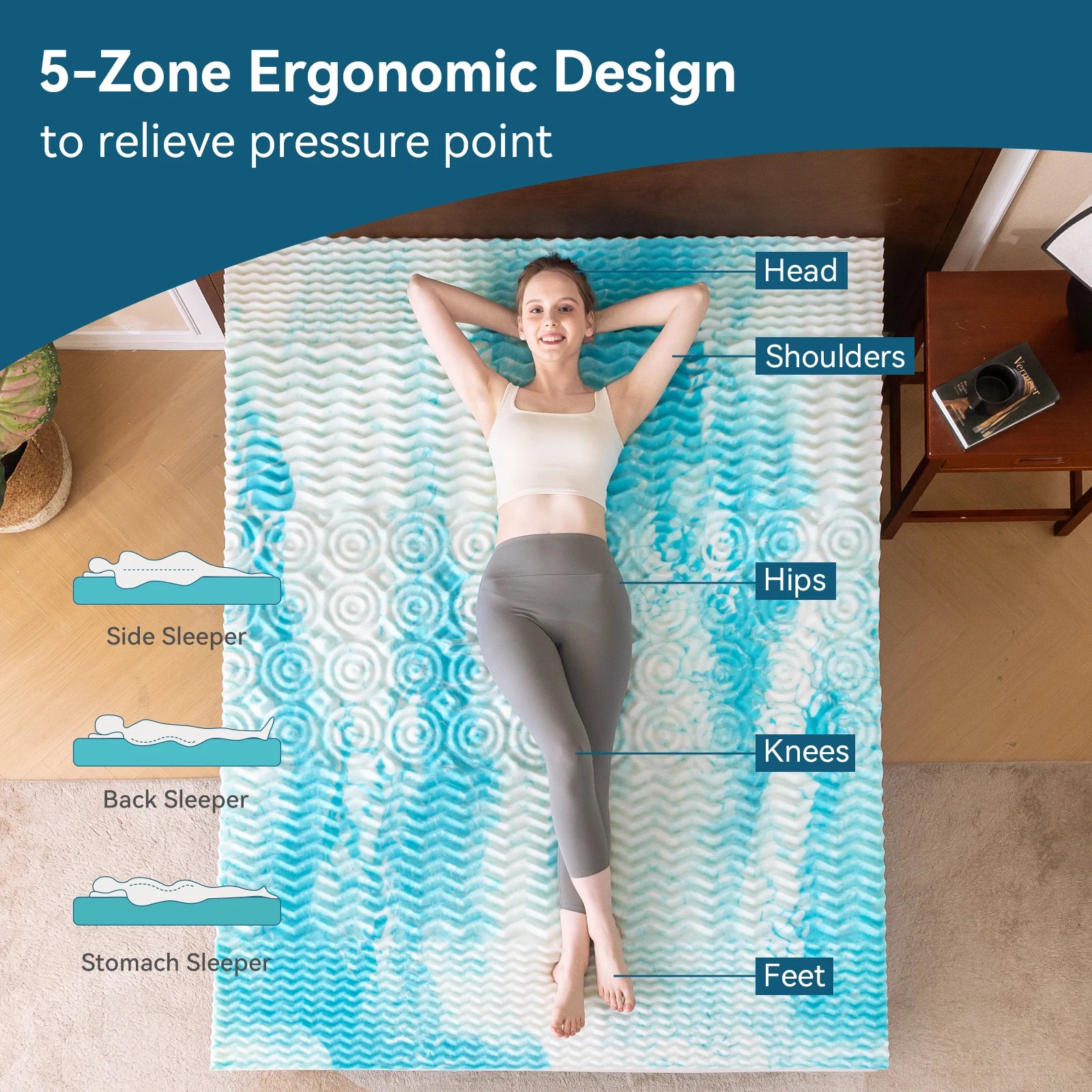 Hcore Memory Foam Mattress Topper with Cooling Gel - WORLDZii
