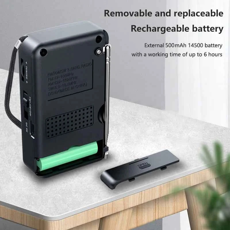 Pocket Mini Radio AM/FM/SW Portable Radio Batteries Rechargeable Supports Connect Wired Earphone Portable FM Radio Receiver