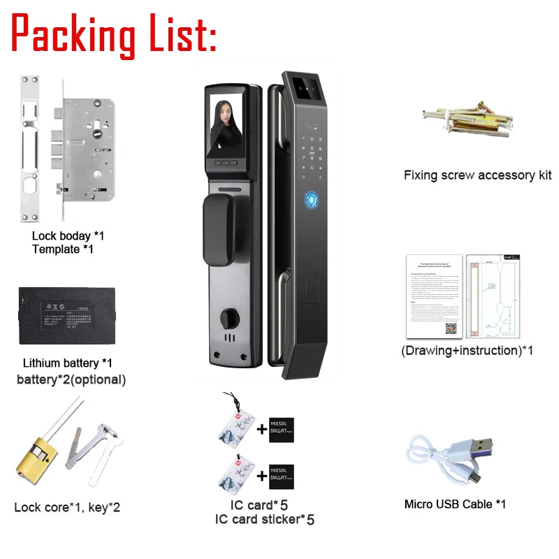3D Face Recognition Unlock Digital Door Lock With Camera Fingerprint Password - WORLDZii