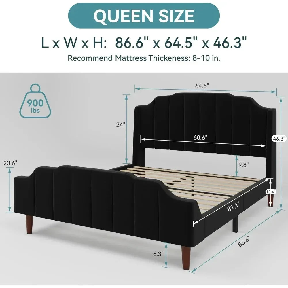Queen Size Upholstered Velvet Bed Frame - WORLDZii