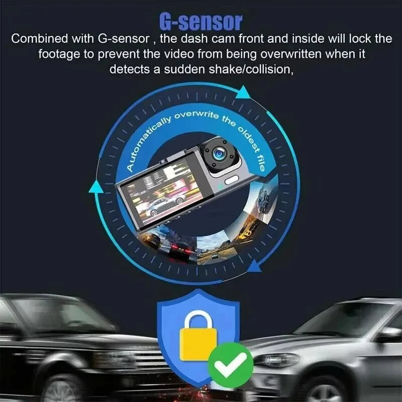 3 Channel Car DVR HD 1080P 3-Lens Inside Dashcam Camcorder