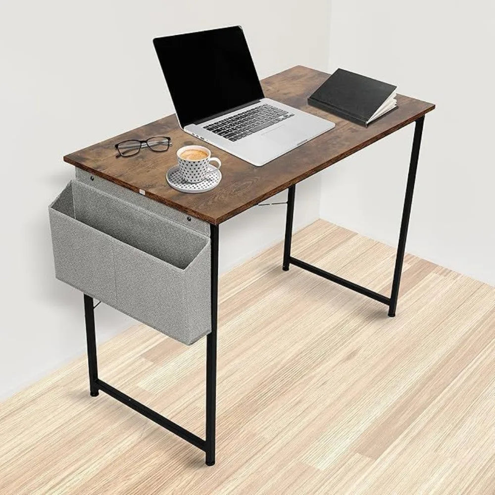 Aluminum Oak Finish Writing Desk with USB Port - WORLDZii